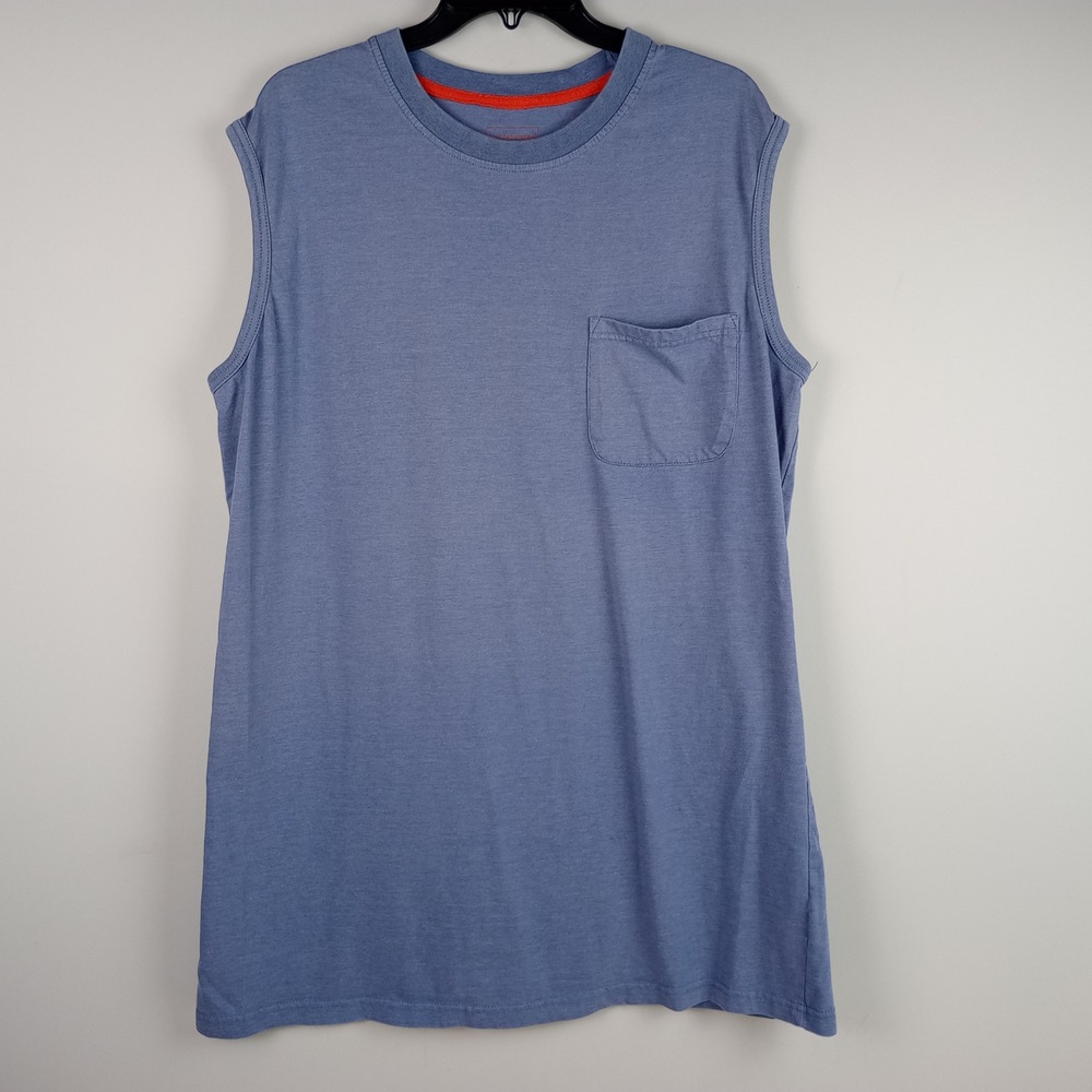 Boulder Creek Mens L Tall Blue Sleeveless Pocket Casual Cotton Muscle Tank Top